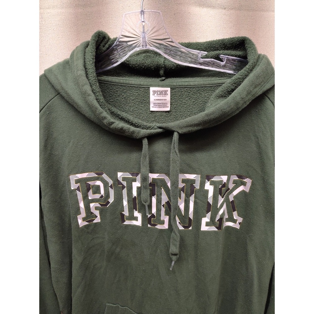 PINK Victoria's Secret Green Graphic Pullover Hoodie Sweatshirt XL 1699 - Picture 3 of 10